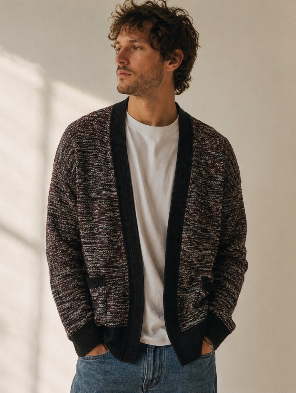 Rumors Marled Knit Open Front Cardigan Sweater | Men's Medium